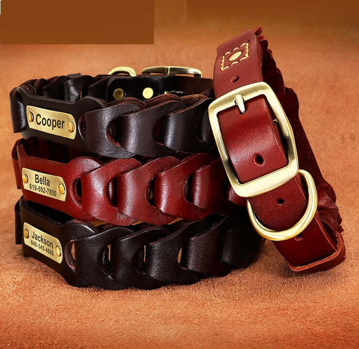 medium large braided leather dog collar