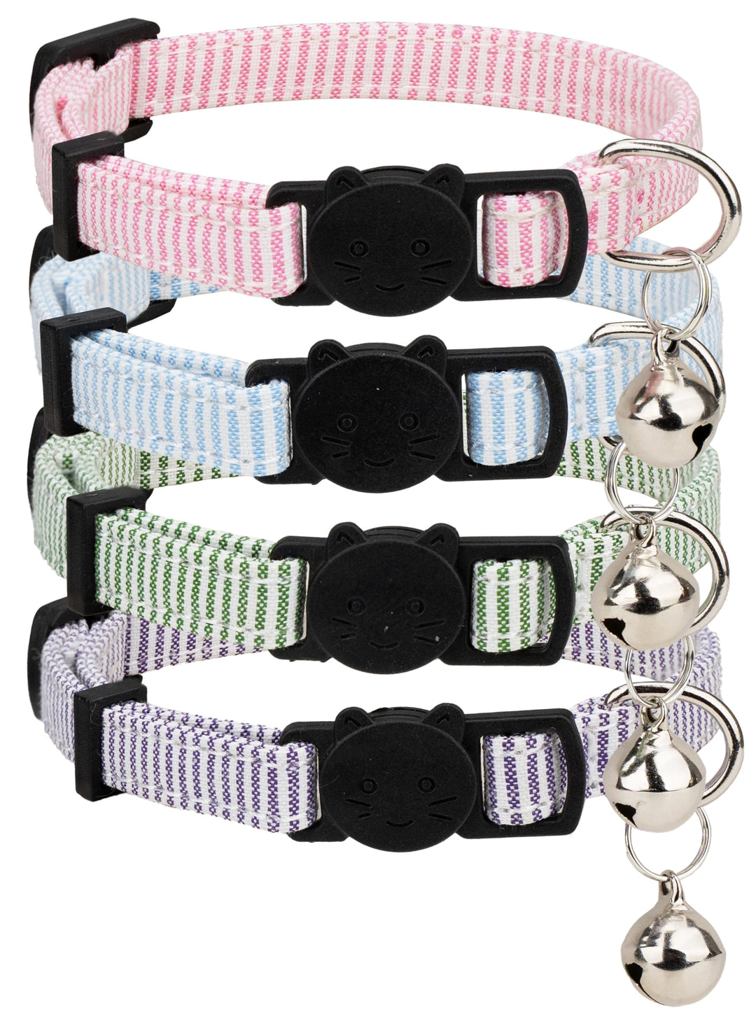 Gyapet Cat Collar 4 Packs Set Safety Breakaway Buckle Bell Kitten 7-11" Girl Boy Adjustbale Cute [4pcs] Pinstripe