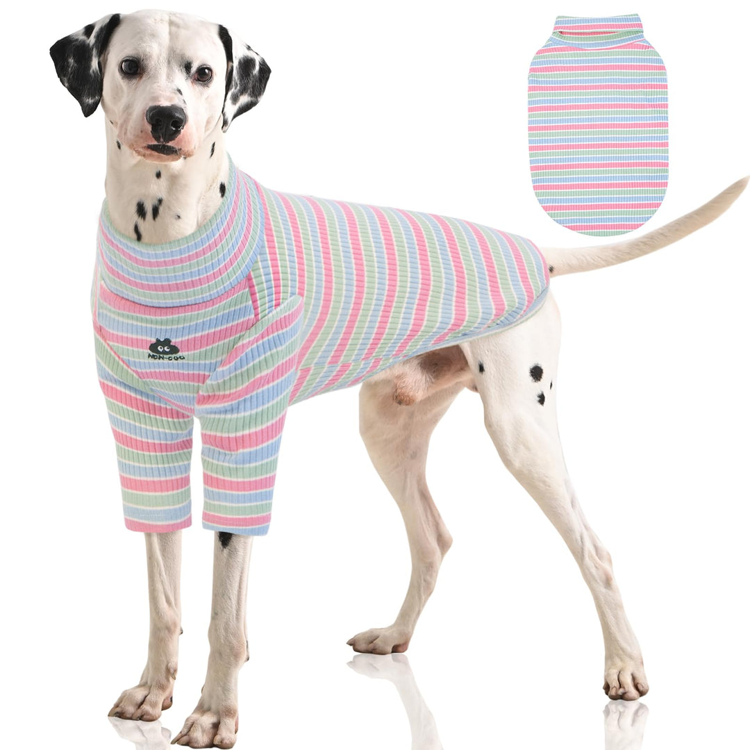FUAMEY Dog Stripe Shirt for Extra Large DogsDog Pullover Lightweight Dog Sweatshirt Dog Stretchy Sweater T-Shirt Dog Pajamas Dog Long Johns Dog Underwear for Golden Retriever Pink Stripes XXL