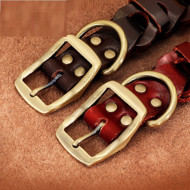 medium large braided leather dog collar