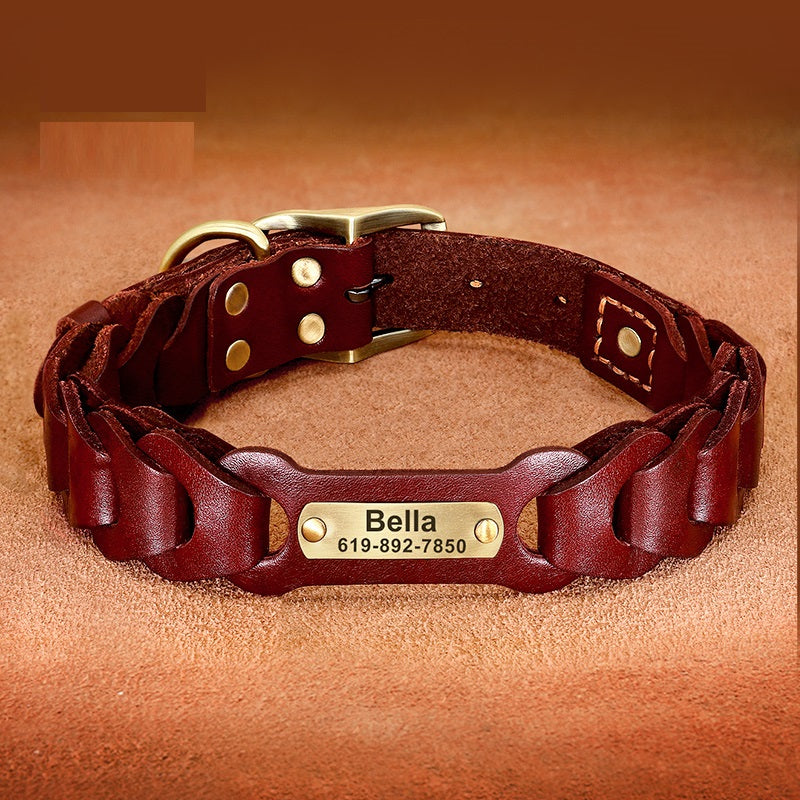 medium large braided leather dog collar