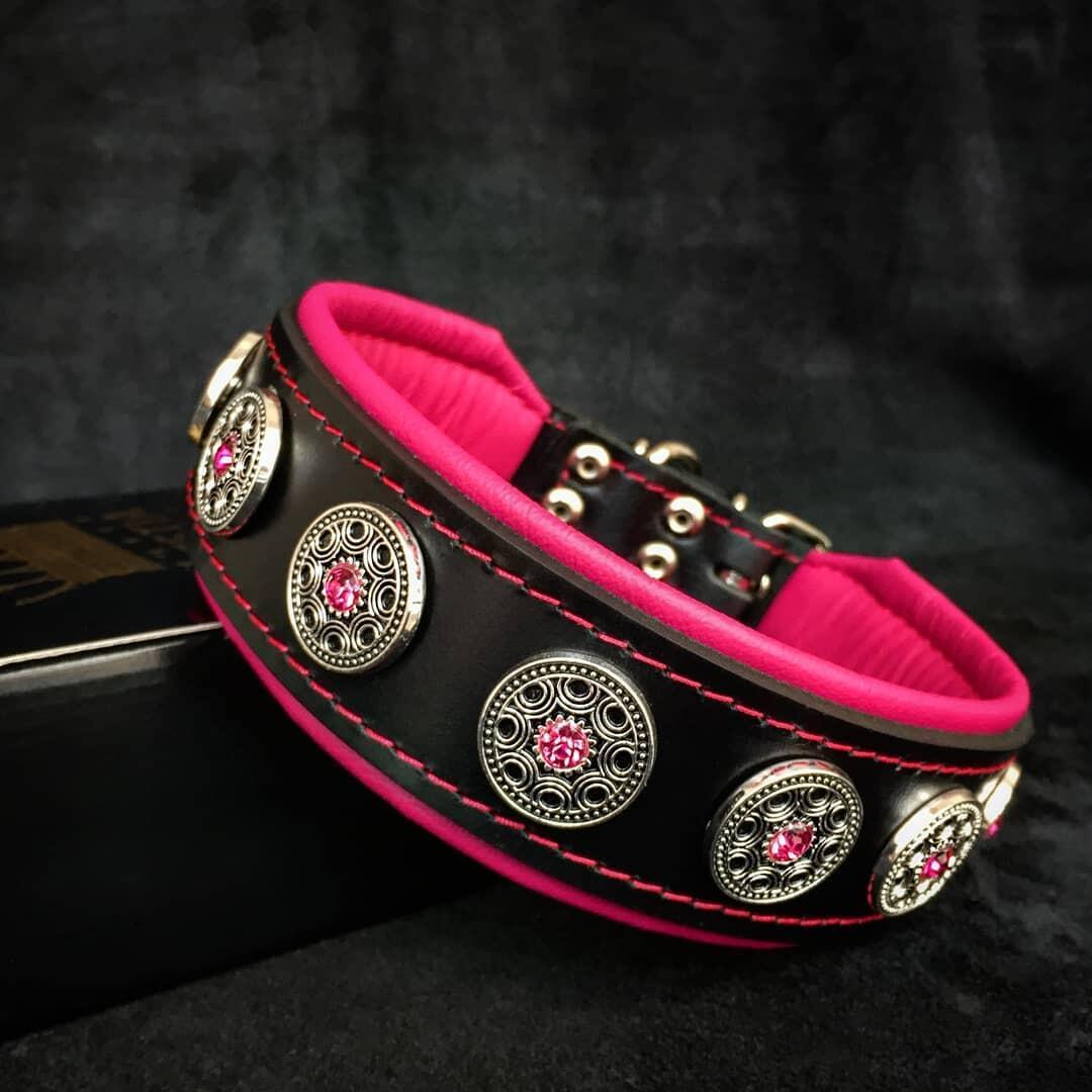 "Bijou" Collar Black & Pink is a stylish and eye-catching dog 