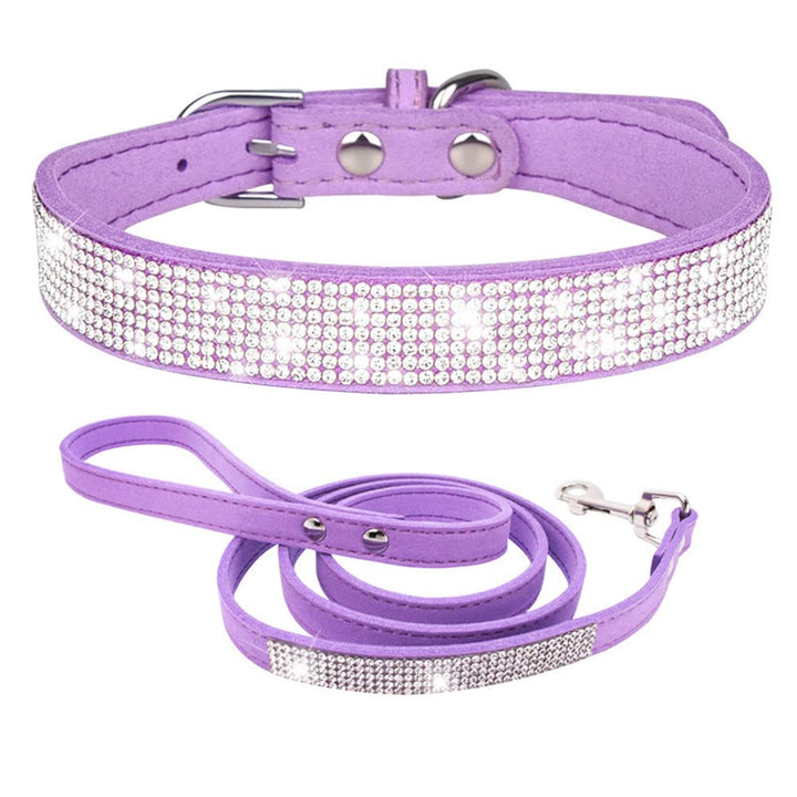 Purple Rhinestone Puppy Collar with Leash Pretty Bling Cat Collar Crystal Glitter Jewel Girl Kitten Collars for XXS XS Small Medium Pet Dogs XXSmall