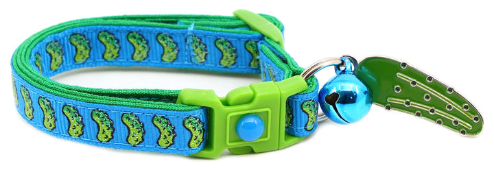 Pickle Cat Collar with Bell | Safety Breakaway Collar | Adjustable Large Size or Kitten Collar (Small(10lbs &amp; Less) Blue)