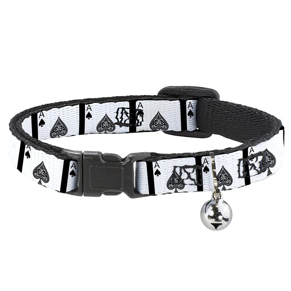 Buckle-Down Ace of Spades Breakaway Cat Collar with Bell Plastic Clip Easy Adjustable 8.5 to 12"-0.5" Wide