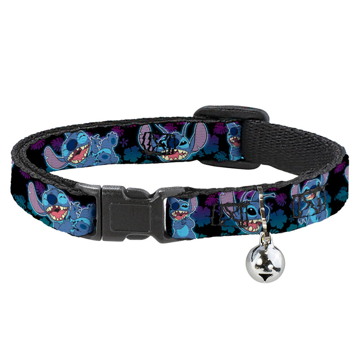 Disney Cat Collar Breakaway Collar with Bell Stitch Expressions and Poses Tropical Black Purple Blue Fade 8.5 to 12 Inches 0.5 Inch Wide